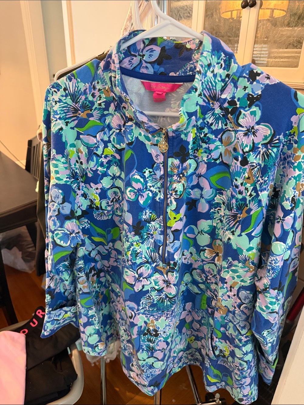 Lilly Pulitzer Blue Floral Half-Zip Pullover